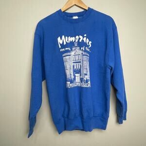 Vintage Amazing Puff Print Graphic Crew Neck Long Sleeve Blue Sweatshirt M